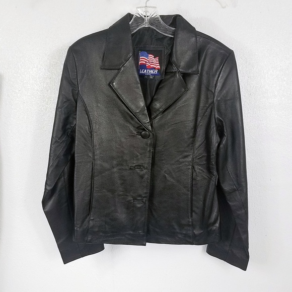 USA Leather Jackets & Blazers - USA Leather Women's Black Button Down Jacket Coat